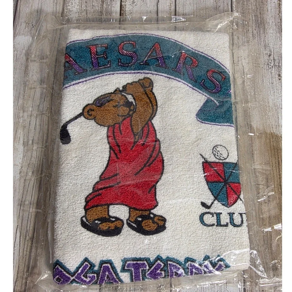 Vintage Caesars Palace Vegas Teddy Golf Towel New Sealed Toga Bear Las Vegas